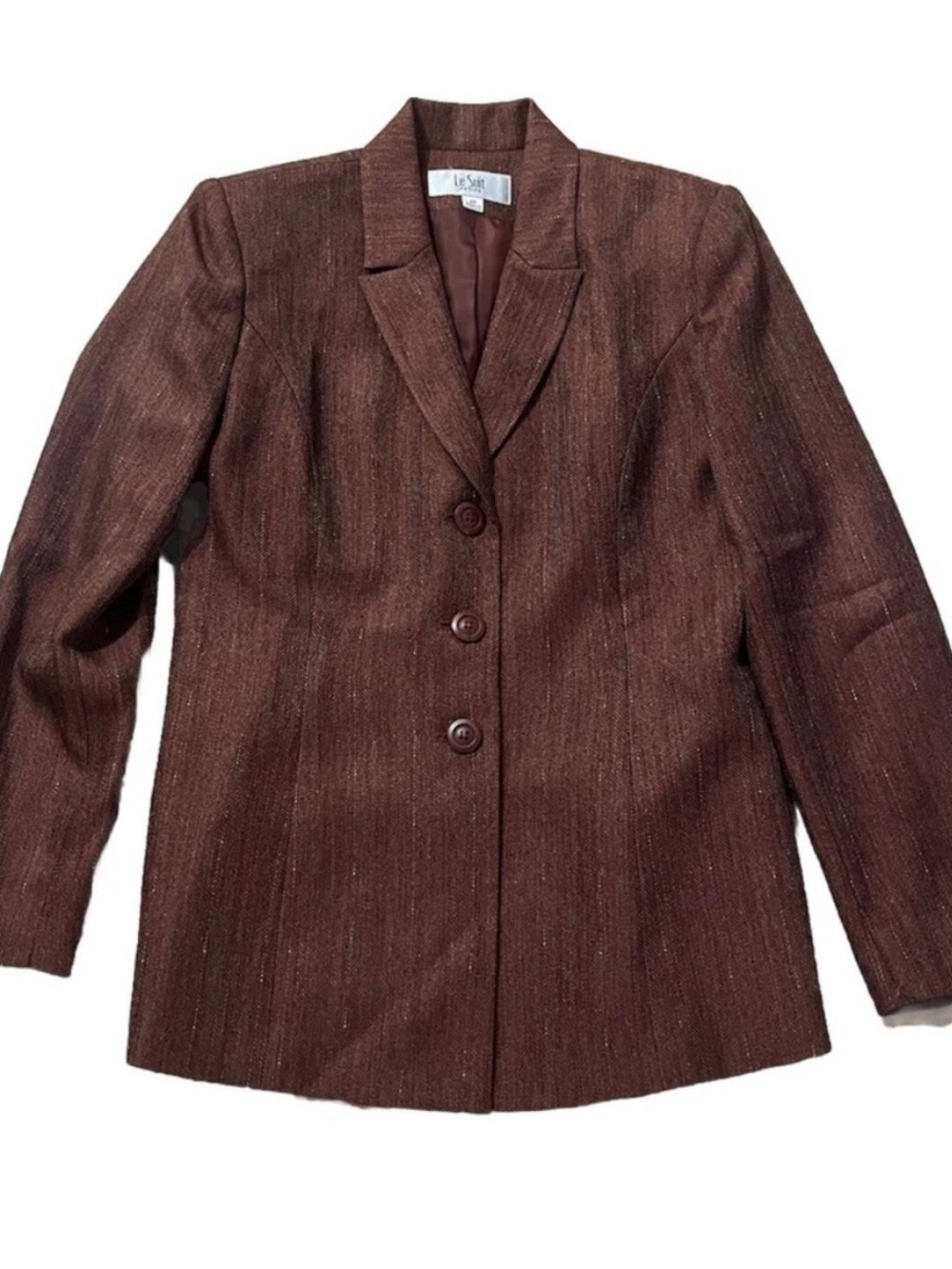 Le Suit Petite Women’s Burgundy Textured Blazer Button Up Size 4 Petite
